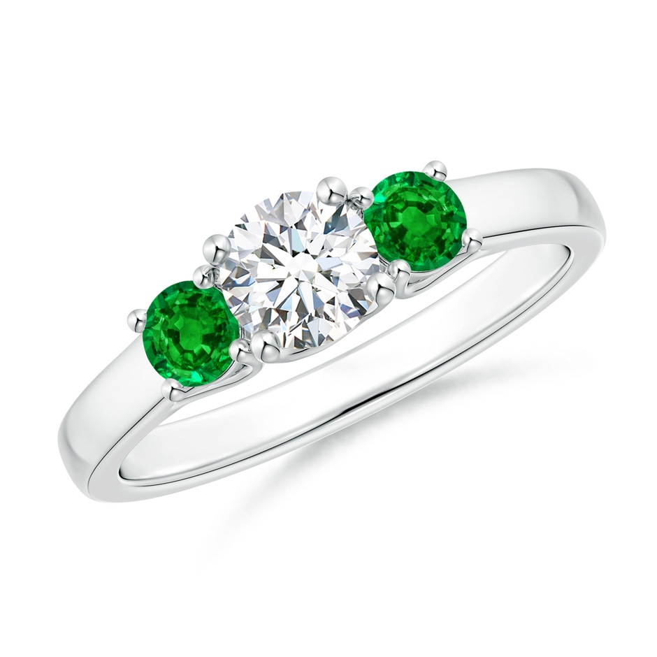 5mm GVS2 Classic Round Diamond and Emerald Three Stone Ring in 9K White Gold 