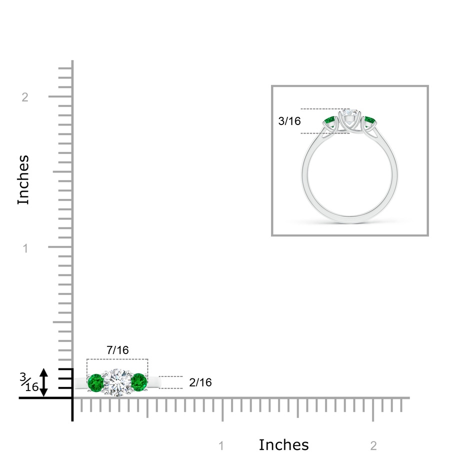 5mm GVS2 Classic Round Diamond and Emerald Three Stone Ring in 9K White Gold ruler