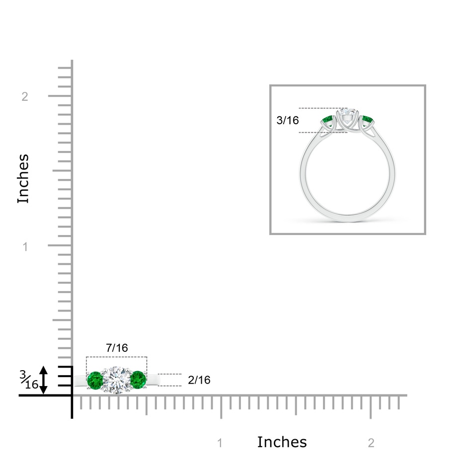 5mm GVS2 Classic Round Diamond and Emerald Three Stone Ring in White Gold ruler