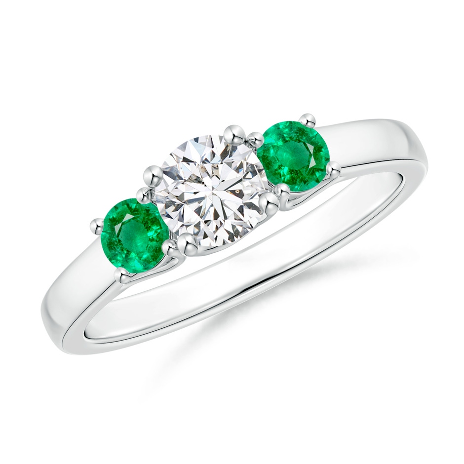 5mm HSI2 Classic Round Diamond and Emerald Three Stone Ring in 9K White Gold 