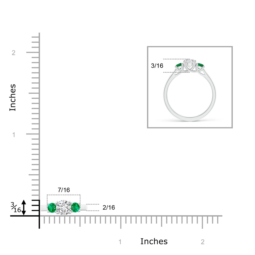 5mm HSI2 Classic Round Diamond and Emerald Three Stone Ring in 9K White Gold Ruler