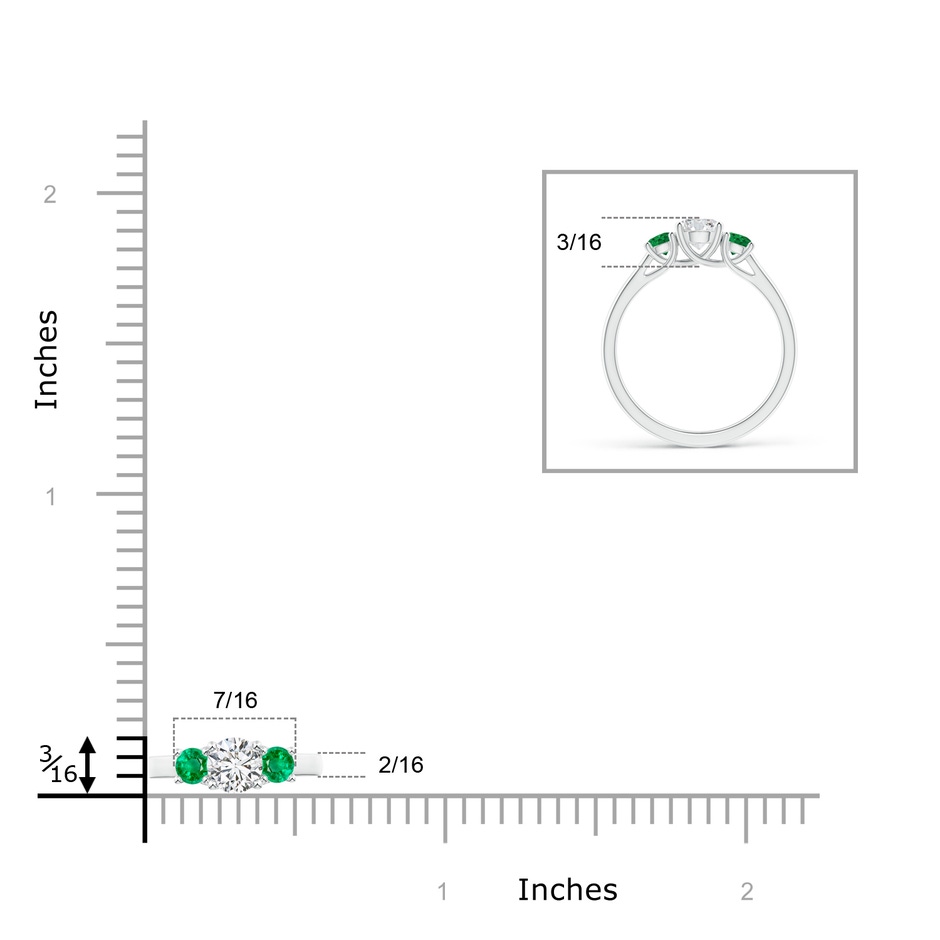 5mm HSI2 Classic Round Diamond and Emerald Three Stone Ring in White Gold ruler