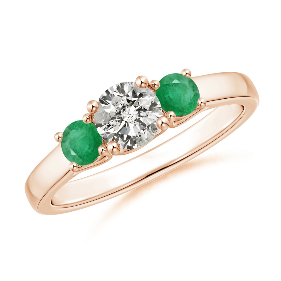 5mm KI3 Classic Round Diamond and Emerald Three Stone Ring in Rose Gold 