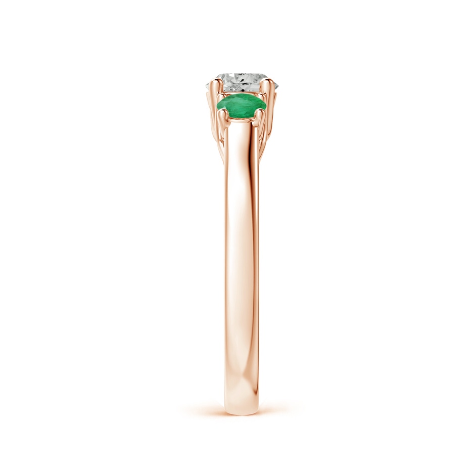 5mm KI3 Classic Round Diamond and Emerald Three Stone Ring in Rose Gold side-2