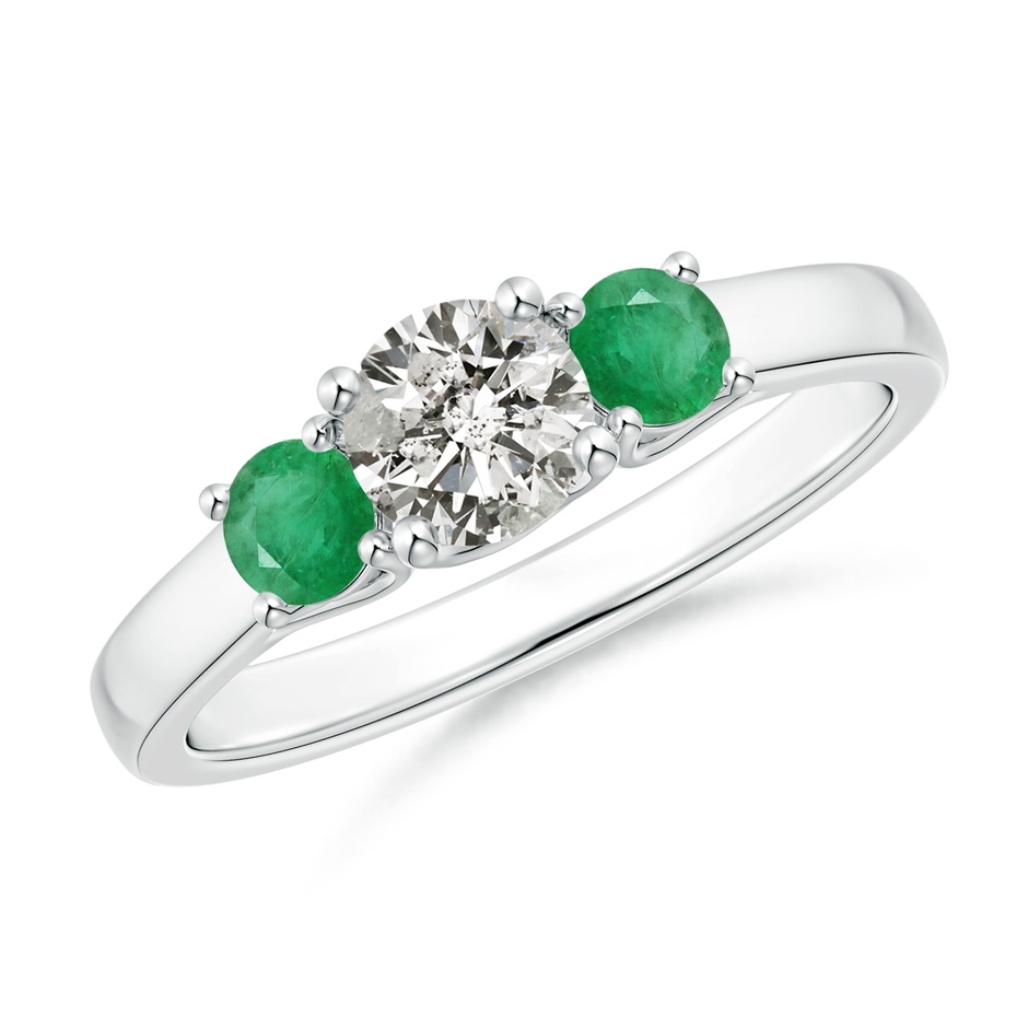 5mm KI3 Classic Round Diamond and Emerald Three Stone Ring in White Gold 