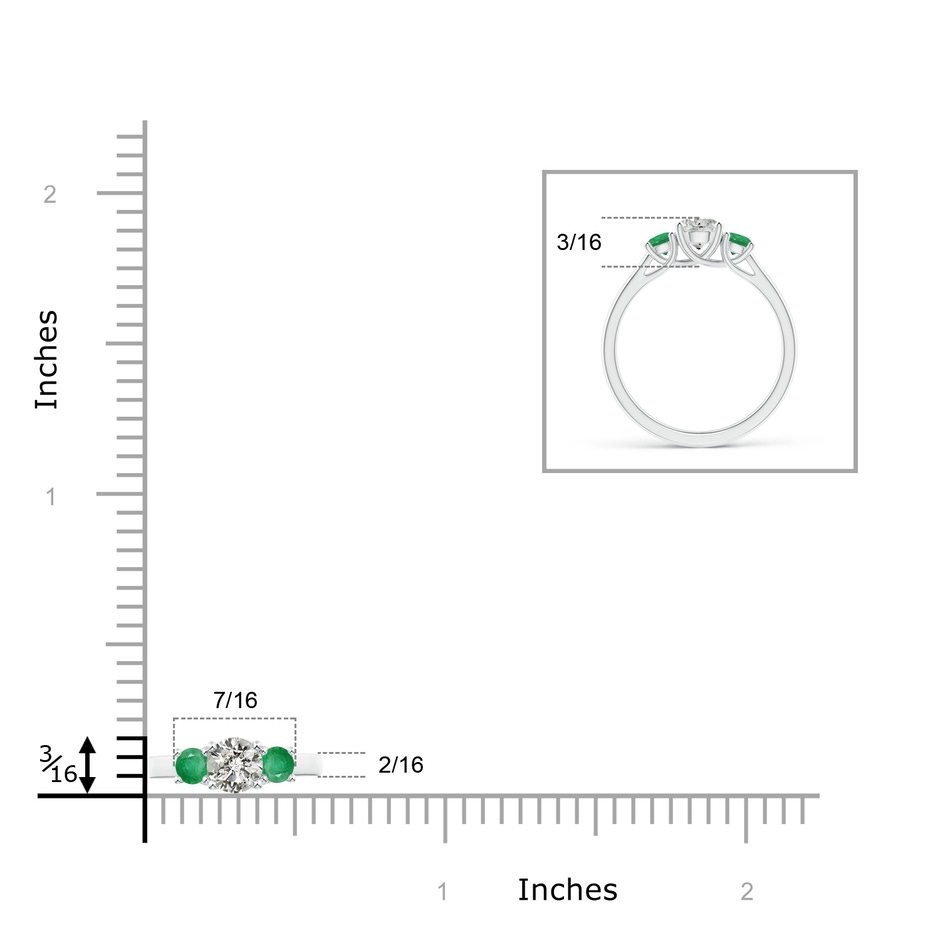 5mm KI3 Classic Round Diamond and Emerald Three Stone Ring in White Gold ruler