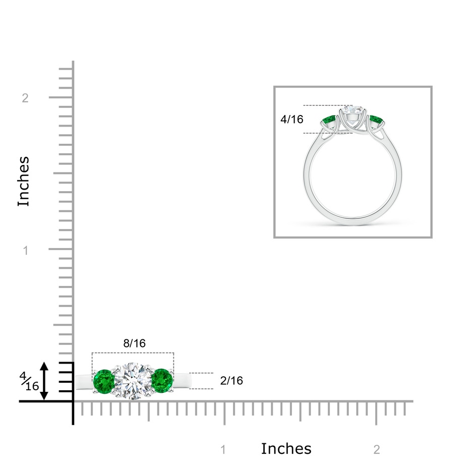 6mm GVS2 Classic Round Diamond and Emerald Three Stone Ring in P950 Platinum ruler
