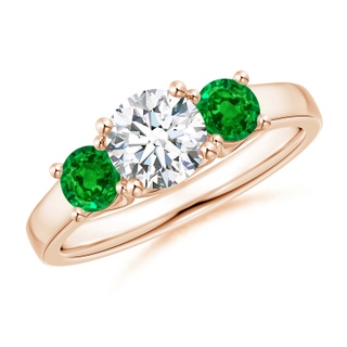 6mm GVS2 Classic Round Diamond and Emerald Three Stone Ring in Rose Gold