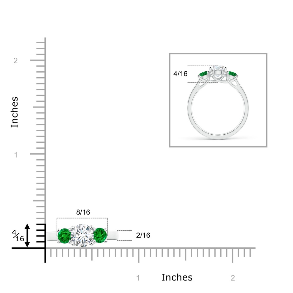 6mm GVS2 Classic Round Diamond and Emerald Three Stone Ring in White Gold ruler