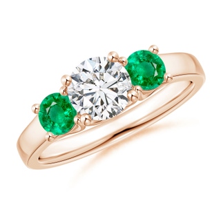 6mm HSI2 Classic Round Diamond and Emerald Three Stone Ring in Rose Gold