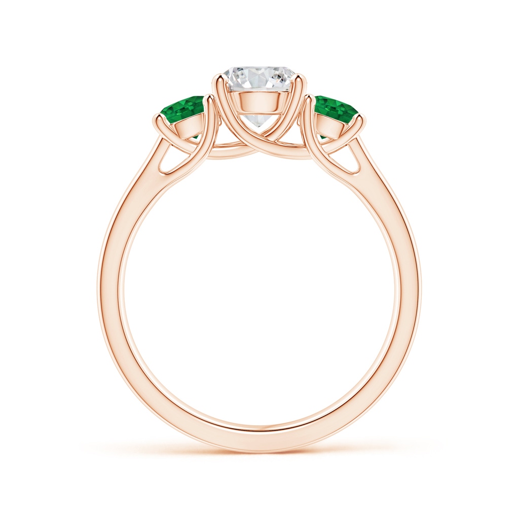 6mm HSI2 Classic Round Diamond and Emerald Three Stone Ring in Rose Gold Side-1