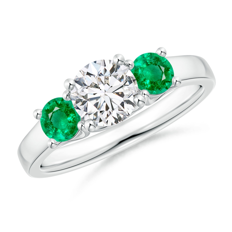 6mm HSI2 Classic Round Diamond and Emerald Three Stone Ring in White Gold 