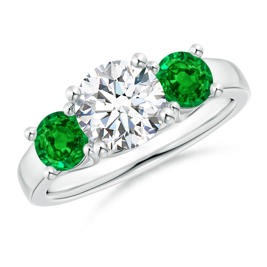 7mm GVS2 Classic Round Diamond and Emerald Three Stone Ring in P950 Platinum 