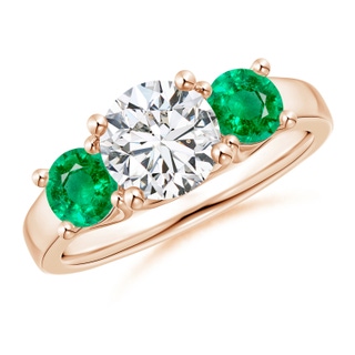 7mm HSI2 Classic Round Diamond and Emerald Three Stone Ring in 10K Rose Gold