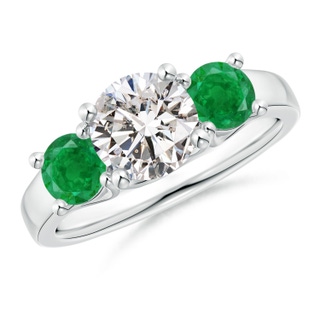 7mm IJI1I2 Classic Round Diamond and Emerald Three Stone Ring in P950 Platinum