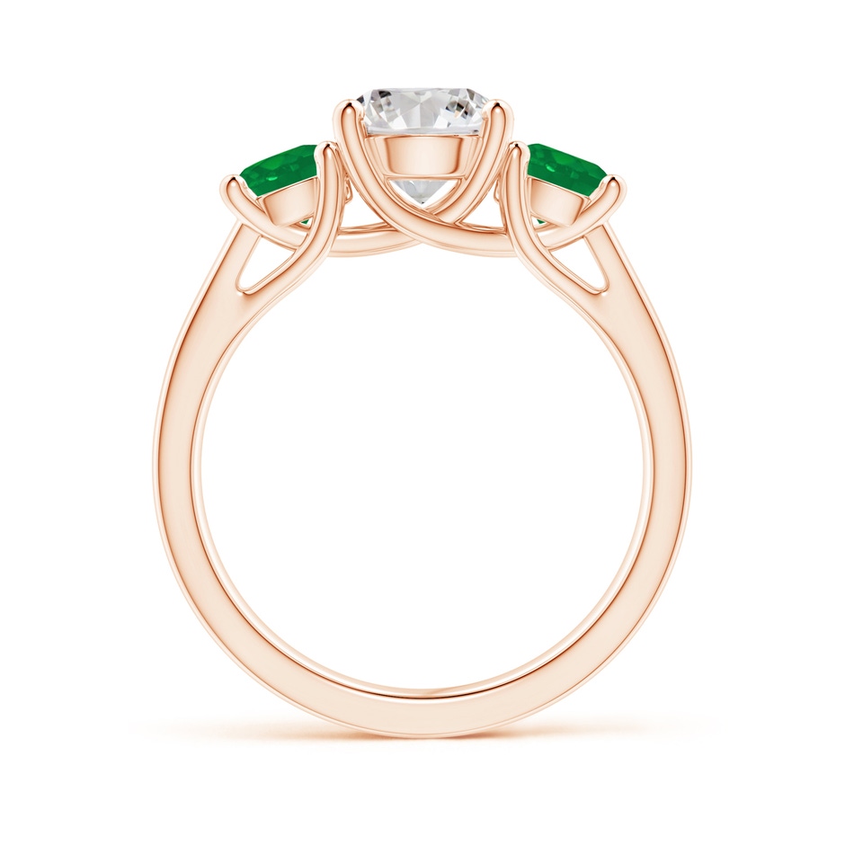7mm IJI1I2 Classic Round Diamond and Emerald Three Stone Ring in Rose Gold side-1