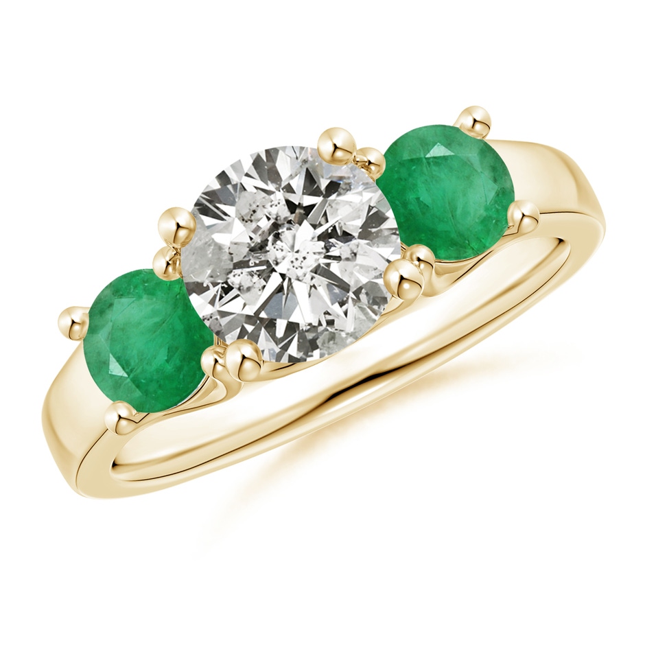 7mm KI3 Classic Round Diamond and Emerald Three Stone Ring in Yellow Gold 