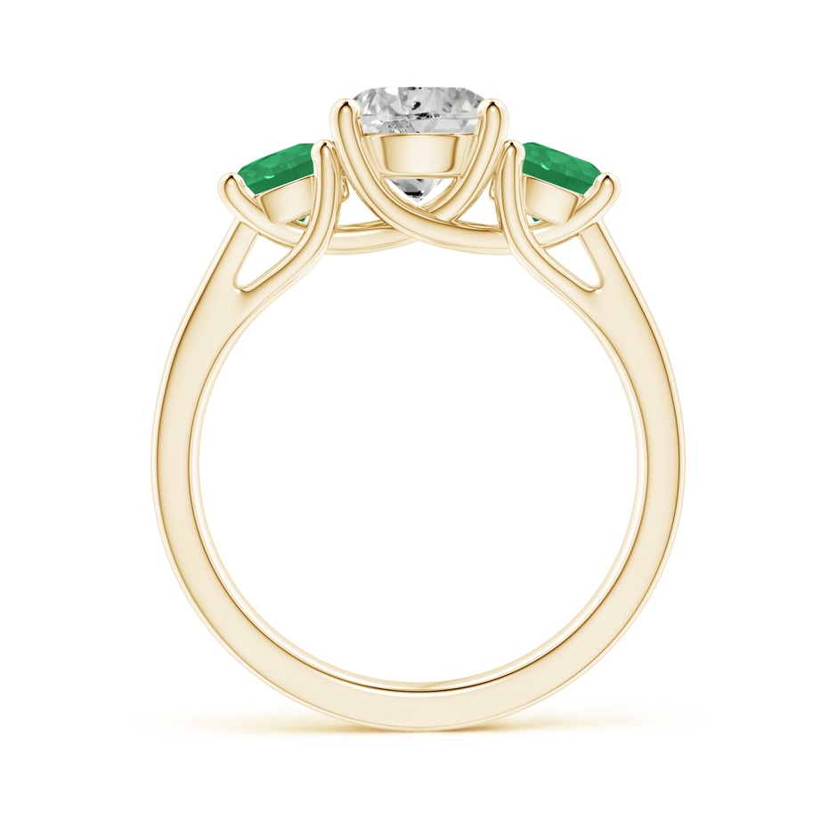 7mm KI3 Classic Round Diamond and Emerald Three Stone Ring in Yellow Gold side-1