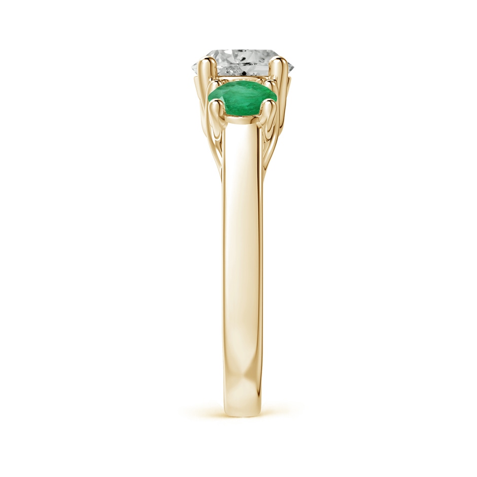 7mm KI3 Classic Round Diamond and Emerald Three Stone Ring in Yellow Gold side-2