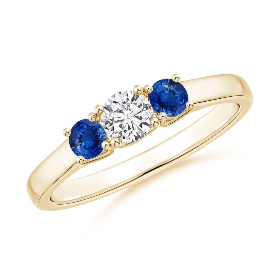 4mm HSI2 Classic Round Diamond and Sapphire Three Stone Ring in 9K Yellow Gold 