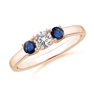 4mm IJI1I2 Classic Round Diamond and Sapphire Three Stone Ring in Rose Gold