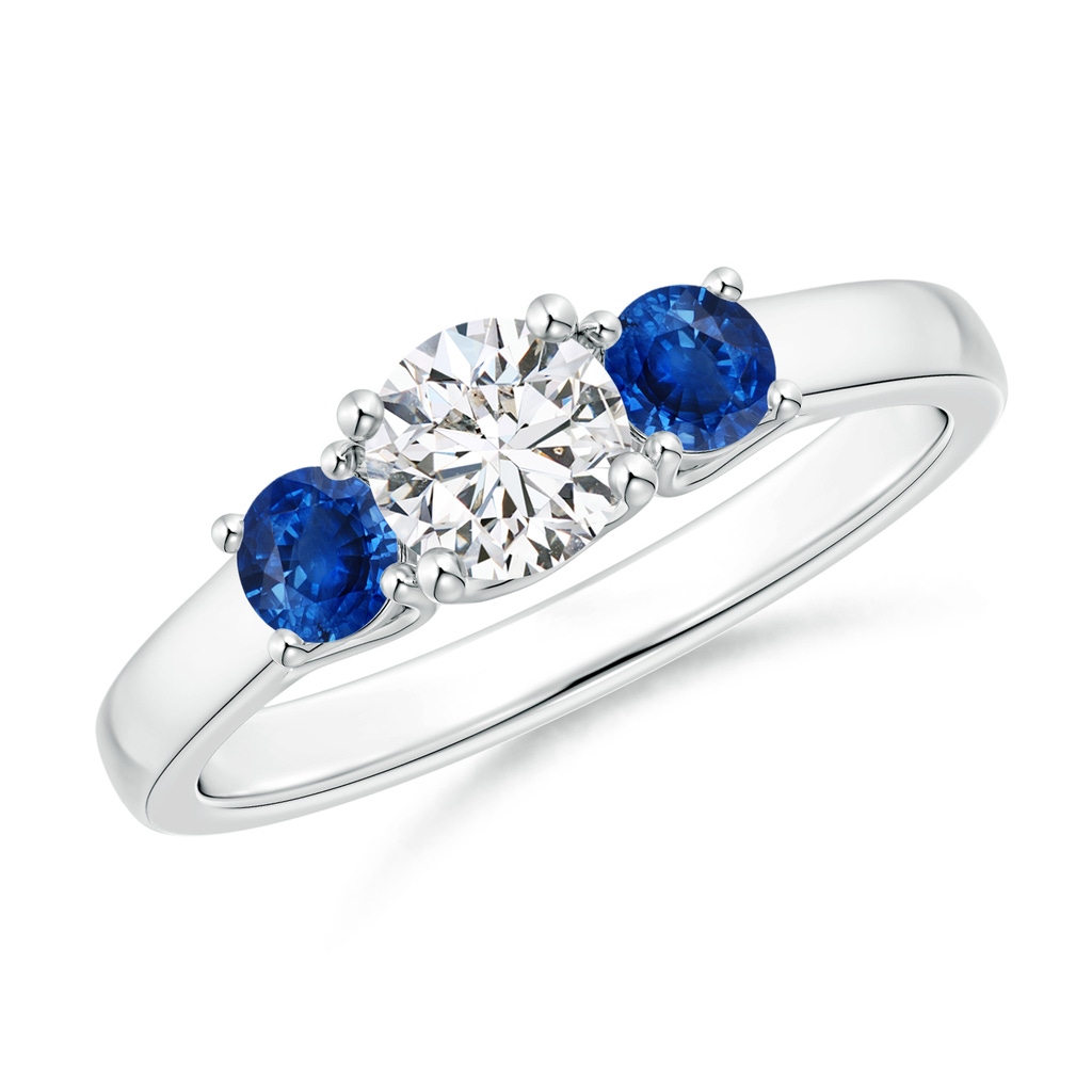 5mm HSI2 Classic Round Diamond and Sapphire Three Stone Ring in White Gold