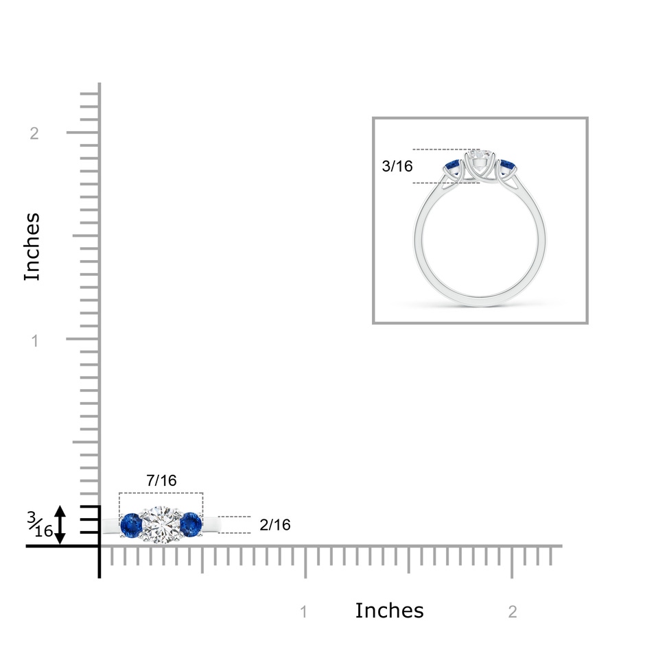 5mm HSI2 Classic Round Diamond and Sapphire Three Stone Ring in White Gold ruler