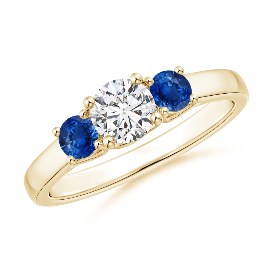 5mm HSI2 Classic Round Diamond and Sapphire Three Stone Ring in Yellow Gold 