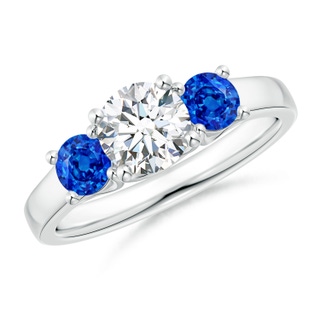 6mm GVS2 Classic Round Diamond and Sapphire Three Stone Ring in P950 Platinum