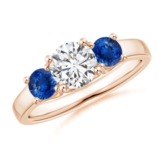 6mm HSI2 Classic Round Diamond and Sapphire Three Stone Ring in Rose Gold