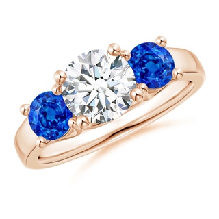 7mm GVS2 Classic Round Diamond and Sapphire Three Stone Ring in 10K Rose Gold