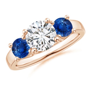 7mm HSI2 Classic Round Diamond and Sapphire Three Stone Ring in Rose Gold