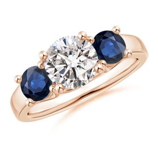 7mm IJI1I2 Classic Round Diamond and Sapphire Three Stone Ring in 9K Rose Gold