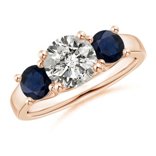 7mm KI3 Classic Round Diamond and Sapphire Three Stone Ring in Rose Gold