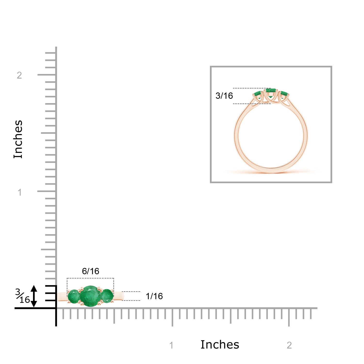 A - Emerald / 0.44 CT / 14 KT Rose Gold