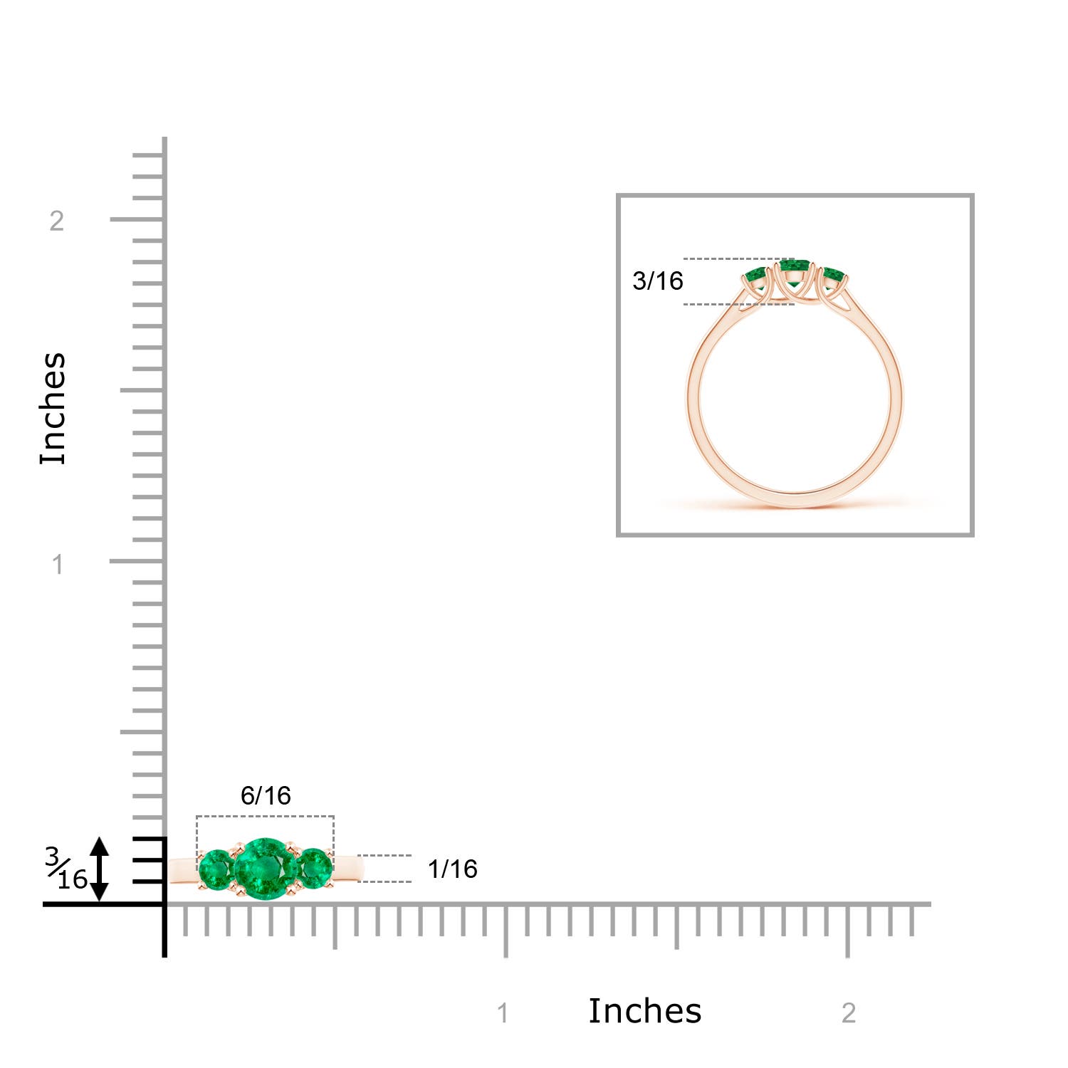 AAA - Emerald / 0.44 CT / 14 KT Rose Gold