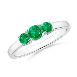 4mm AAA Classic Round Emerald Three Stone Ring in White Gold