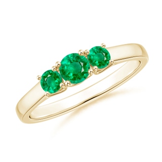 4mm AAA Classic Round Emerald Three Stone Ring in Yellow Gold