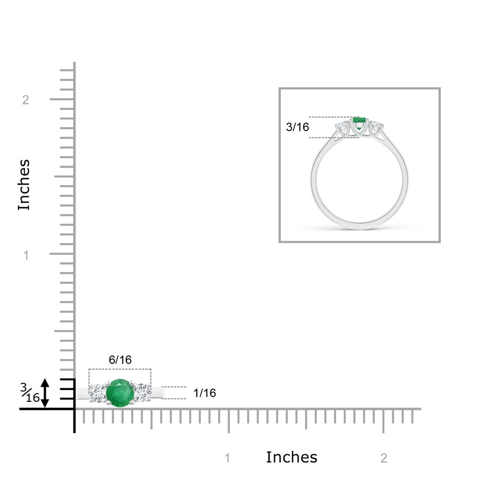 4mm A Classic Round Emerald and Diamond Three Stone Ring in P950 Platinum ruler