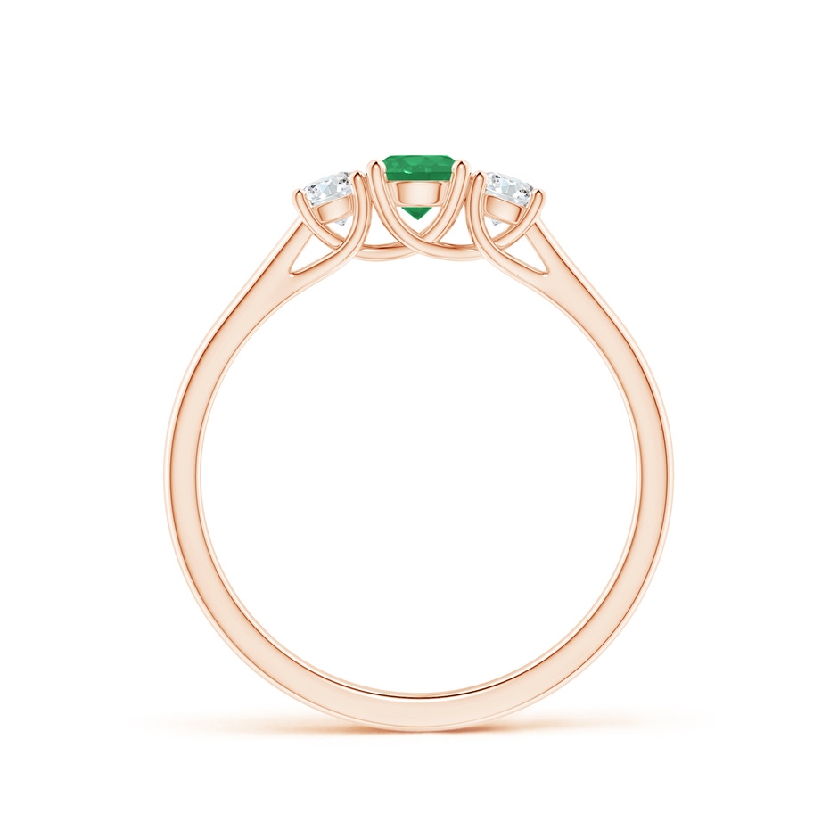 4mm A Classic Round Emerald and Diamond Three Stone Ring in Rose Gold side 1