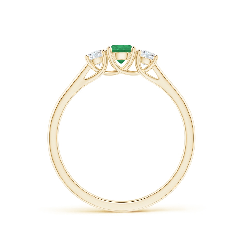 4mm A Classic Round Emerald and Diamond Three Stone Ring in Yellow Gold side 1