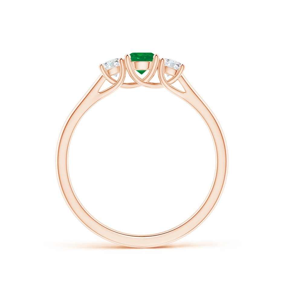 4mm AA Classic Round Emerald and Diamond Three Stone Ring in Rose Gold side 1