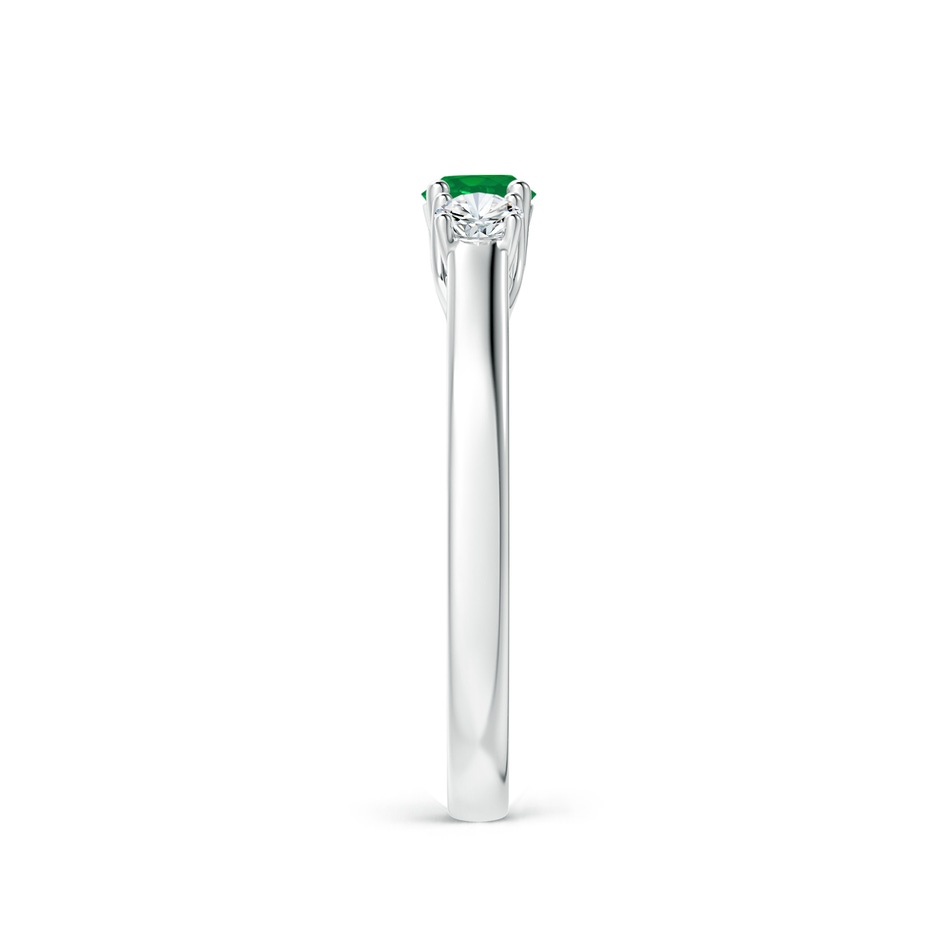 4mm AA Classic Round Emerald and Diamond Three Stone Ring in White Gold side 2