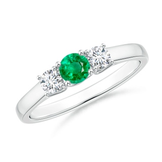 4mm AAA Classic Round Emerald and Diamond Three Stone Ring in S999 Silver
