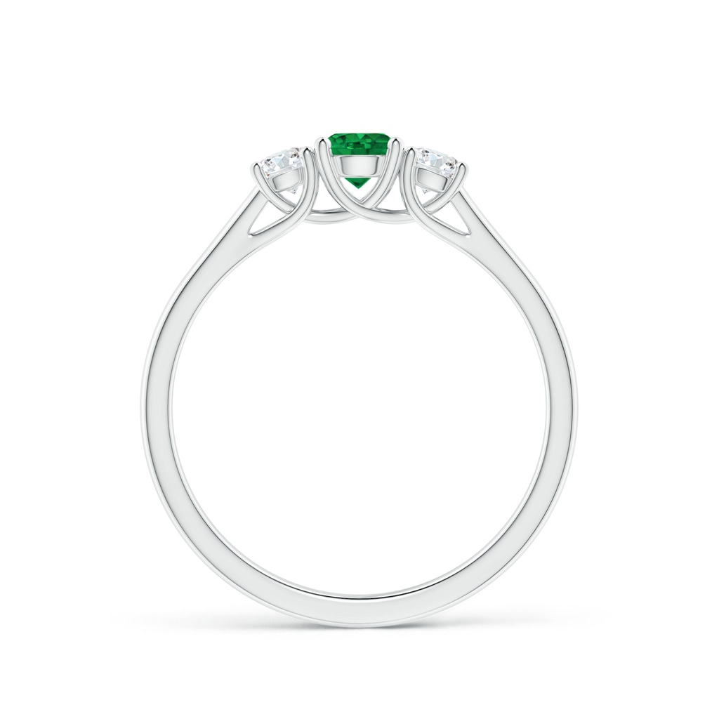 4mm AAA Classic Round Emerald and Diamond Three Stone Ring in S999 Silver Side 1