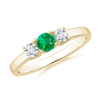 4mm AAA Classic Round Emerald and Diamond Three Stone Ring in Yellow Gold