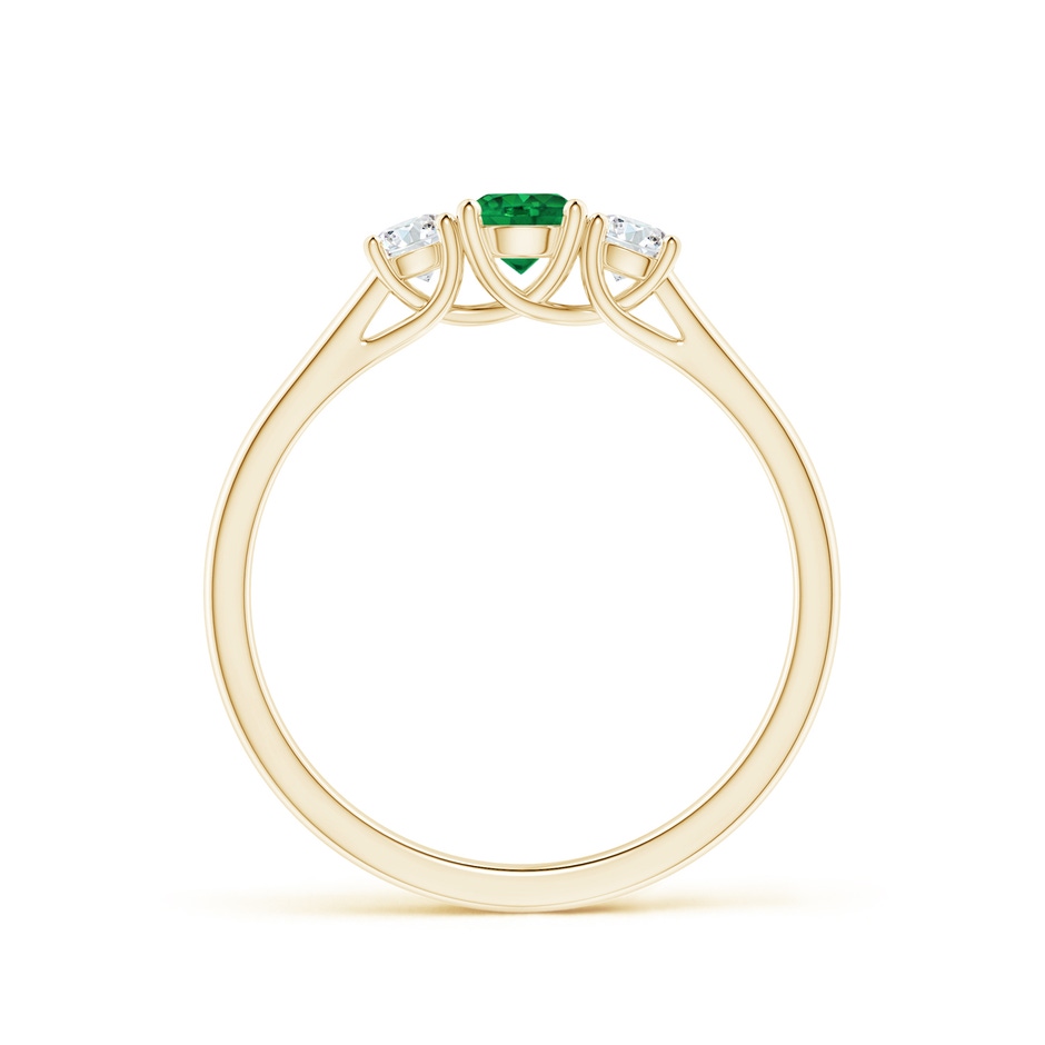 4mm AAA Classic Round Emerald and Diamond Three Stone Ring in Yellow Gold side 1