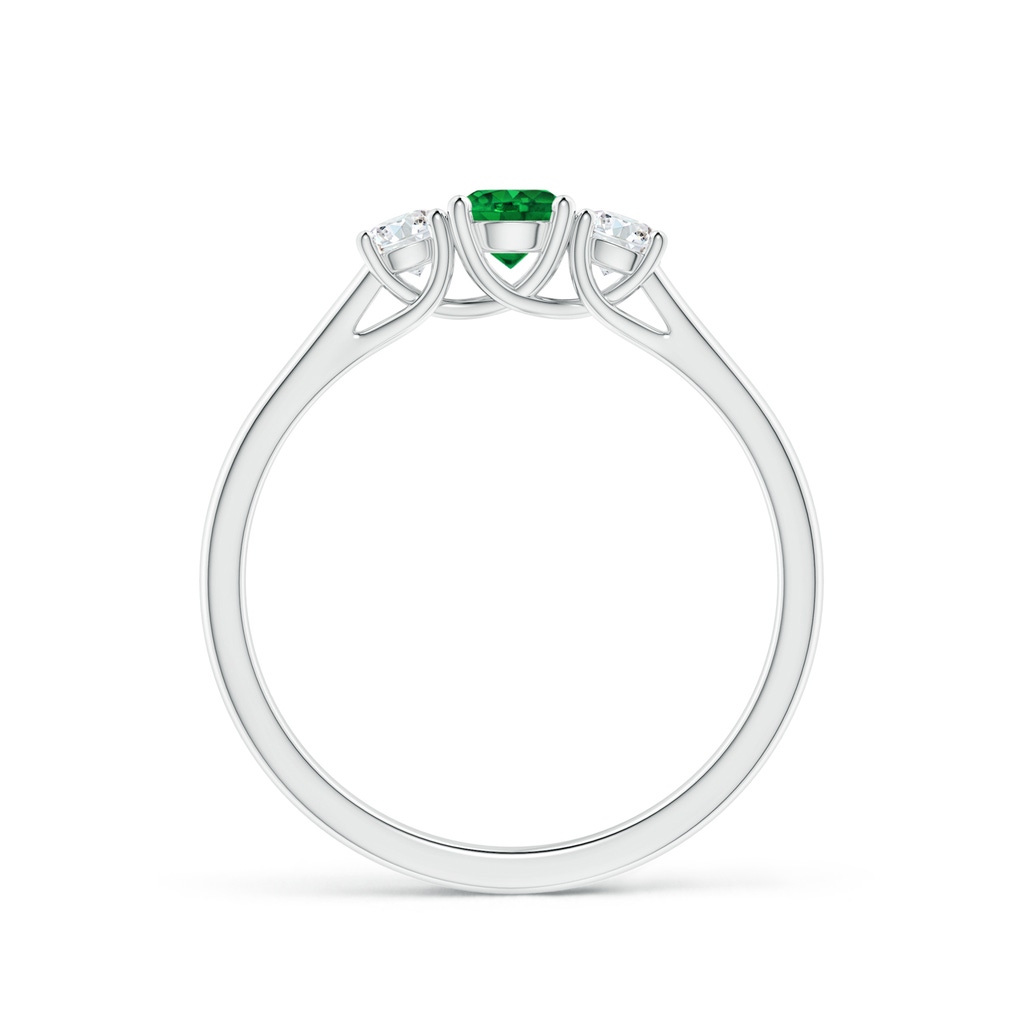 4mm AAAA Classic Round Emerald and Diamond Three Stone Ring in P950 Platinum - side 1