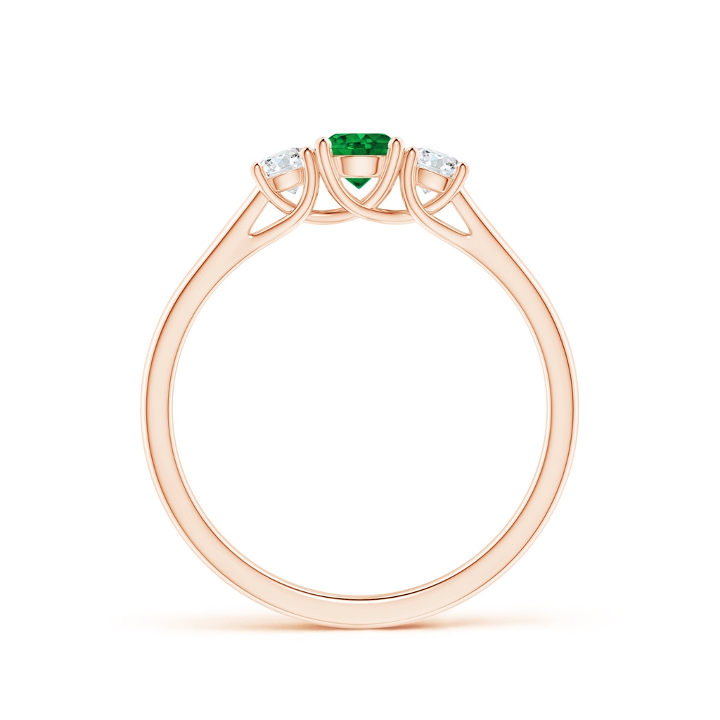 4mm AAAA Classic Round Emerald and Diamond Three Stone Ring in Rose Gold - side 1