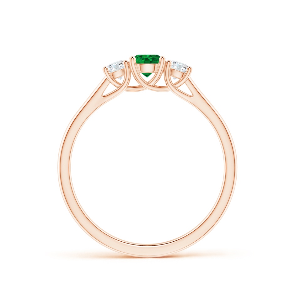 4mm AAAA Classic Round Emerald and Diamond Three Stone Ring in Rose Gold side 1